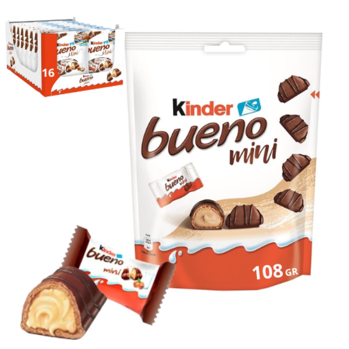 Kinder Bueno Mini Relleno de Crema de Avellanas 108gr (16 ud) 