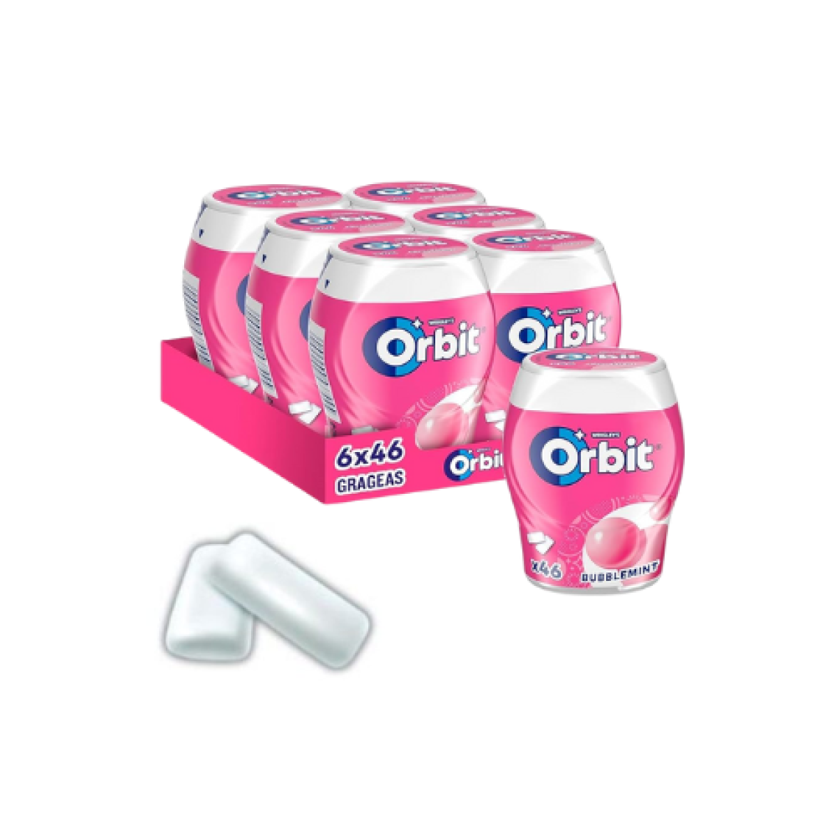 Chicles Orbit Bote Bubblemint Rosa Sin Azúcar 46 grageas (6 ud)