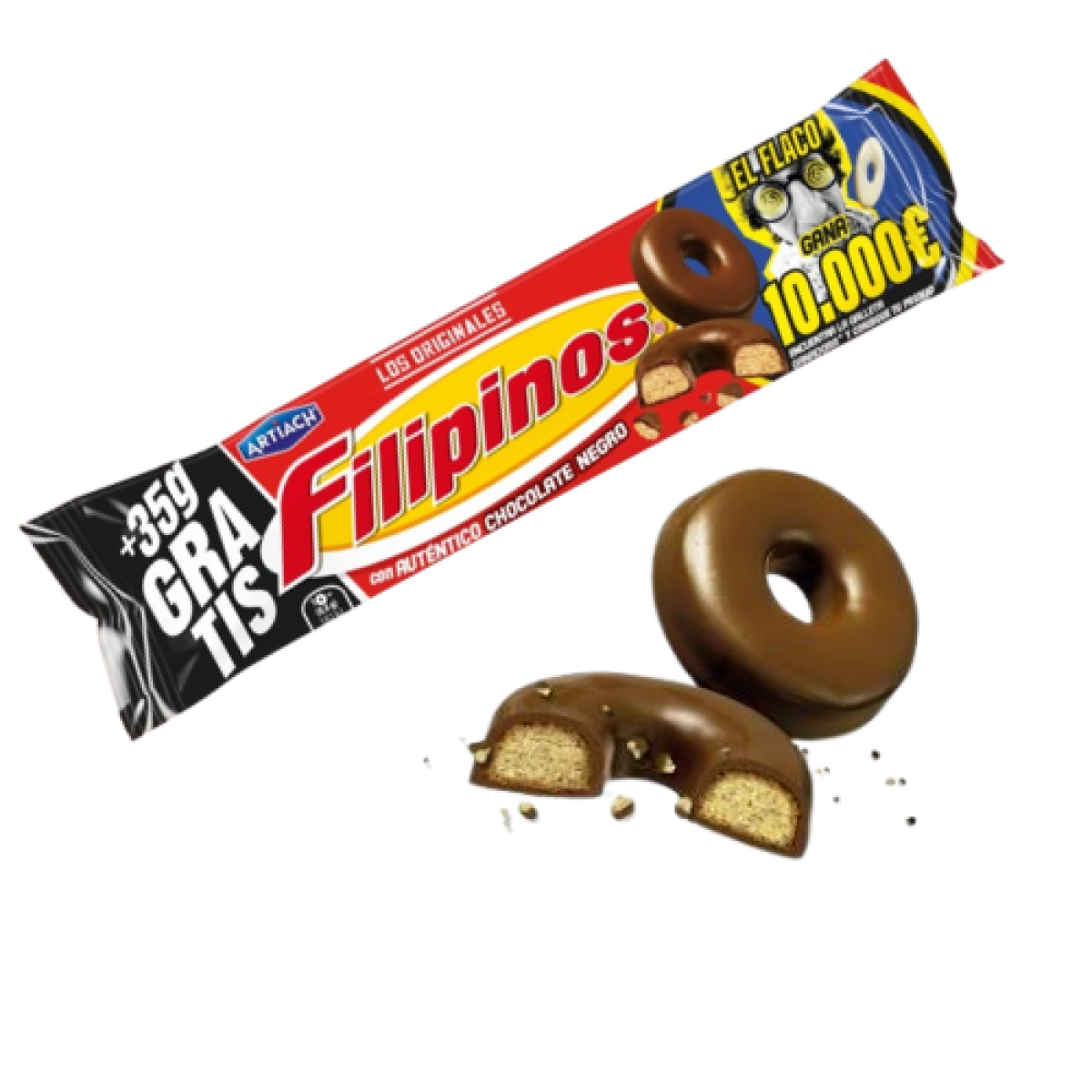 Aros de Galletas Filipinos Recubiertas de Chocolate Negro 128gr (12 ud)