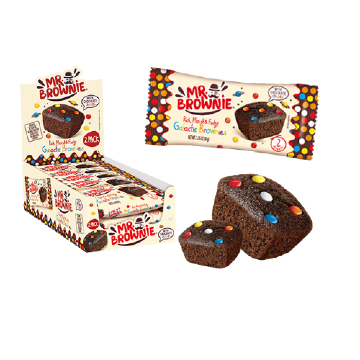 Pastelito MR Brownie Galactic con Grageas de Colores 50gr (24 ud)