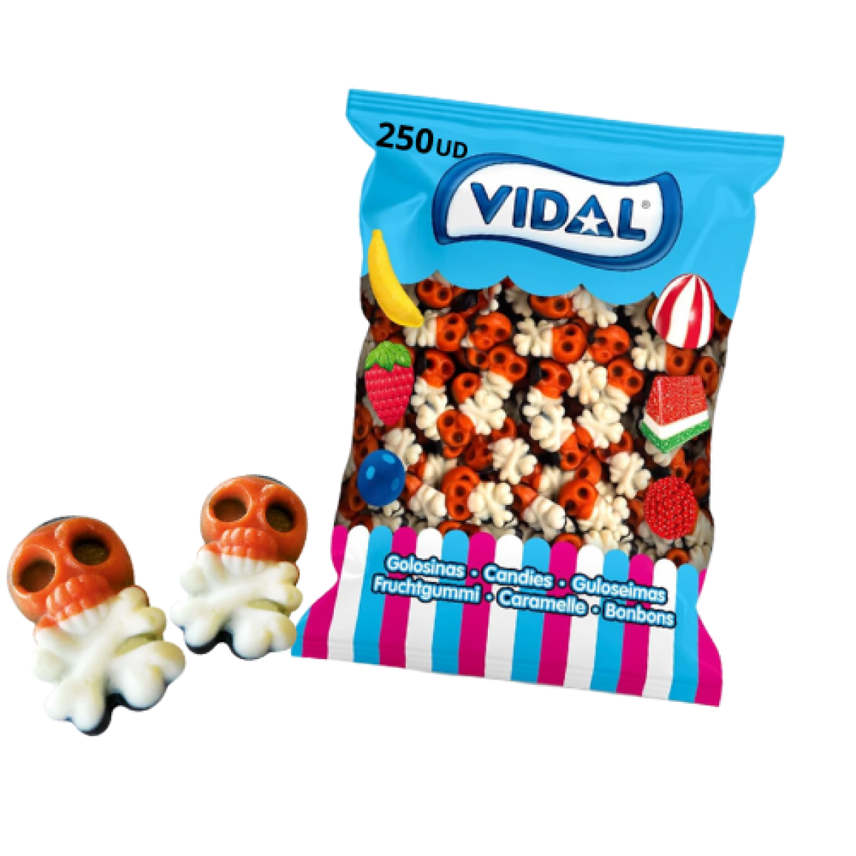 Bolsa de Chuches Calaveras Piratas Sabor Frambuesa Vidal (250 piezas)