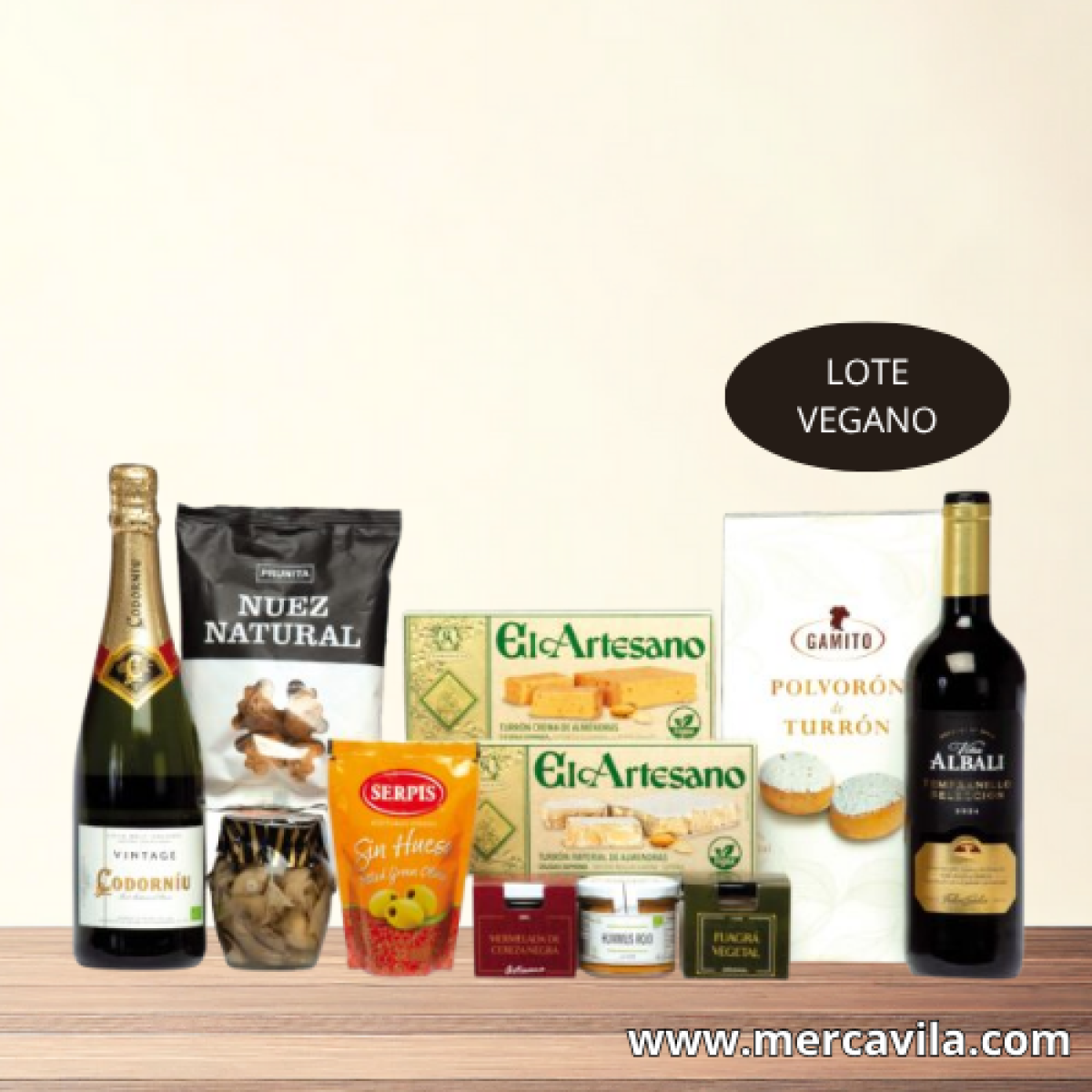 Cesta de Navidad con Botellas y Dulces Veganos Lote 160