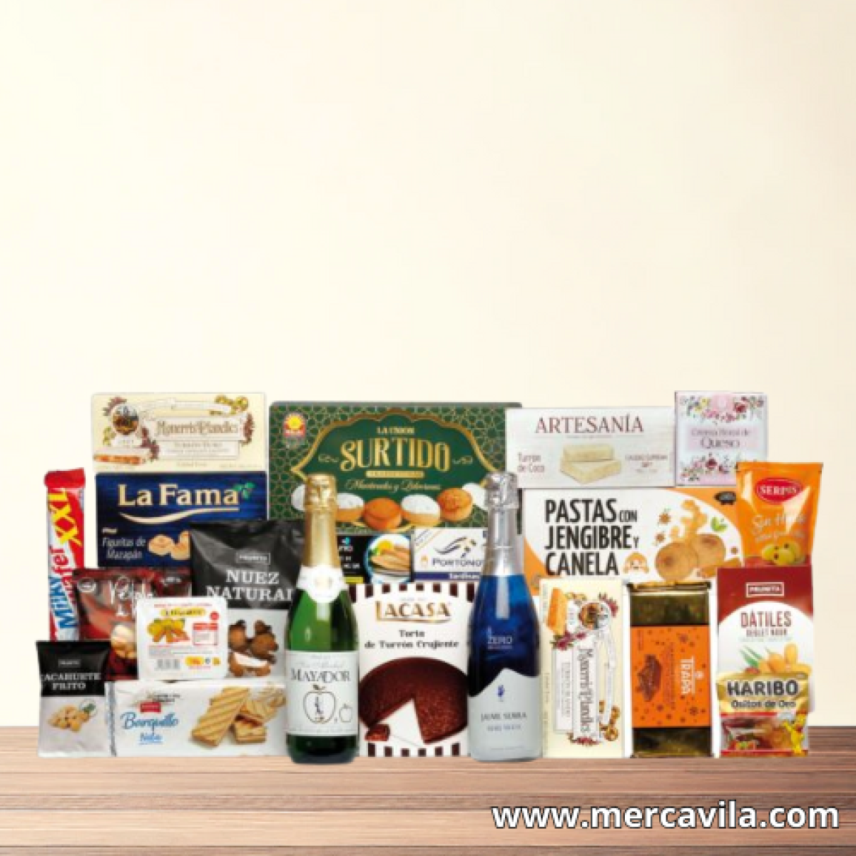 Cesta de Navidad con Botellas sin Alcohol y Dulces Navideños Lote 801
