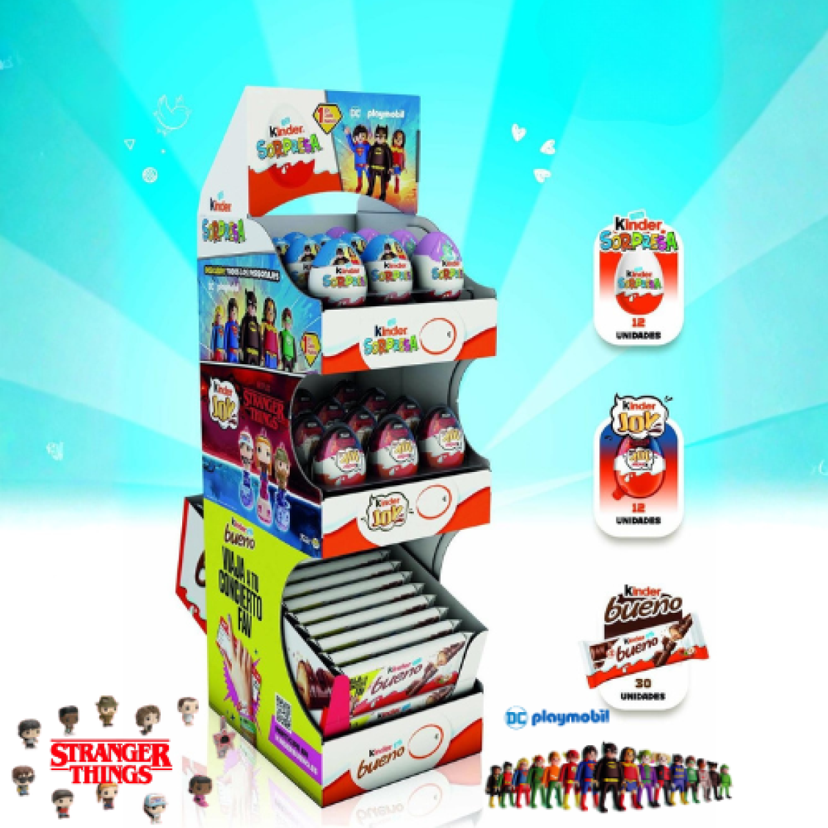 Expositor Bareca de Huevos Kinder y Barritas Kinder Bueno (54 piezas)