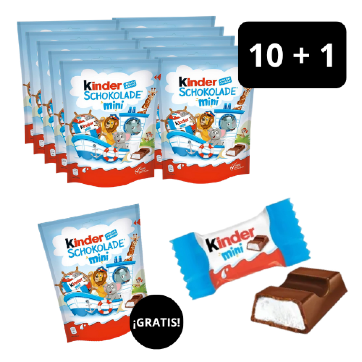 Bolsas Kinder Chocolate de Leche con Avellanas Mini 120 gr Promoción (10+1) 