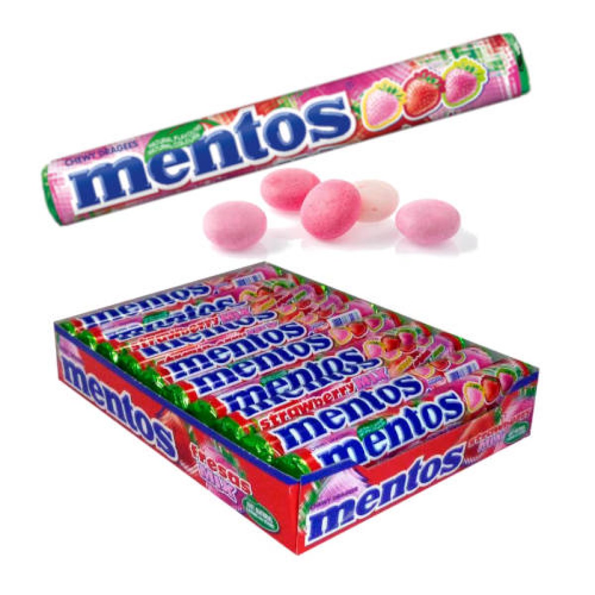 Grageas Masticables Caramelos Mentos Sabor Fresa Exótica x20
