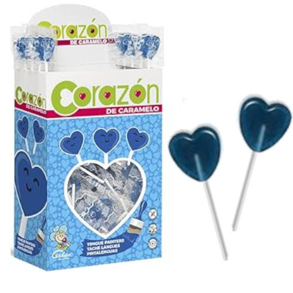 Piruletas en Forma de Corazón Azules Pintalenguas Cerdán x100