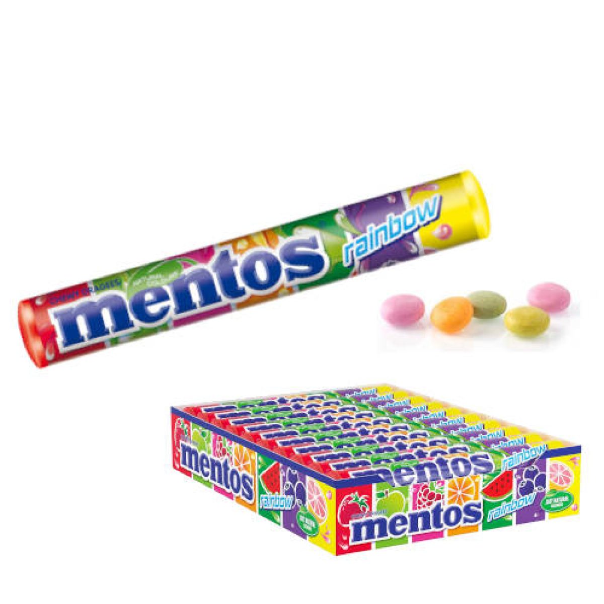 Grageas Masticable Mentos Rainbow Sabor a Frutas x20