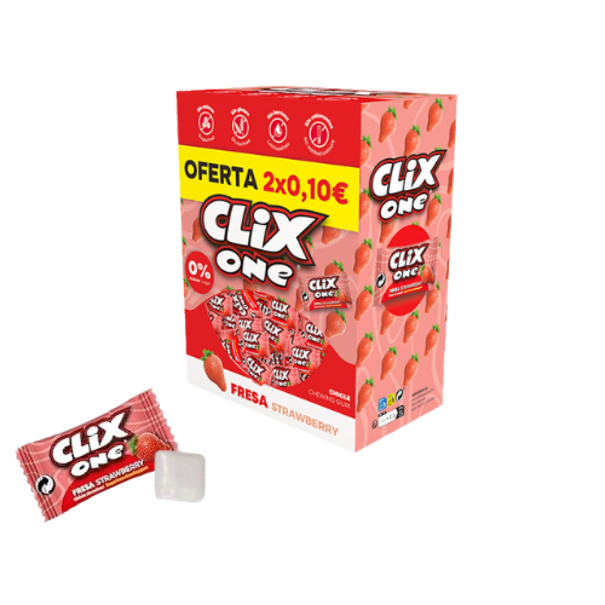 Chicles Sabor Fresa Clix sin Azucar Fleer (150 ud)