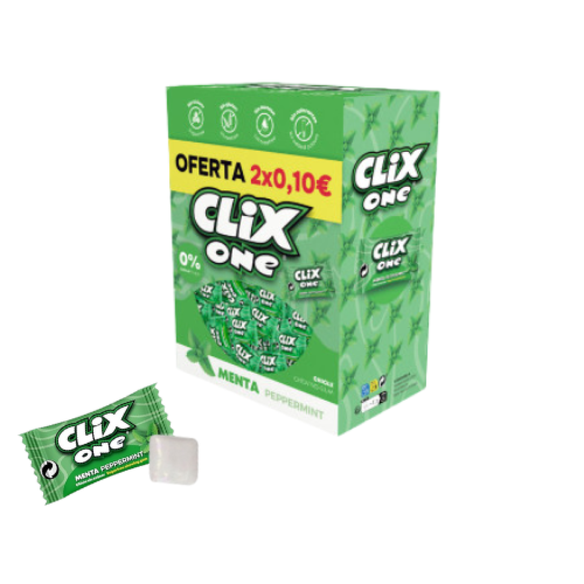 Chicles Sabor Menta Verde Clix sin Azúcar Fleer (150 ud)