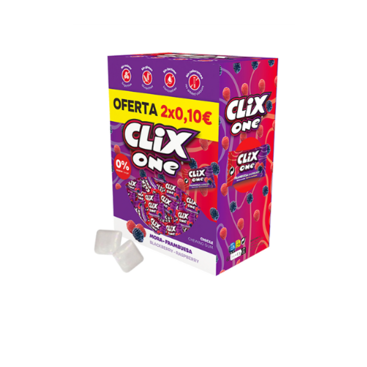 Chicles Sabor Mora Clix sin Azúcar Fleer (150 ud)