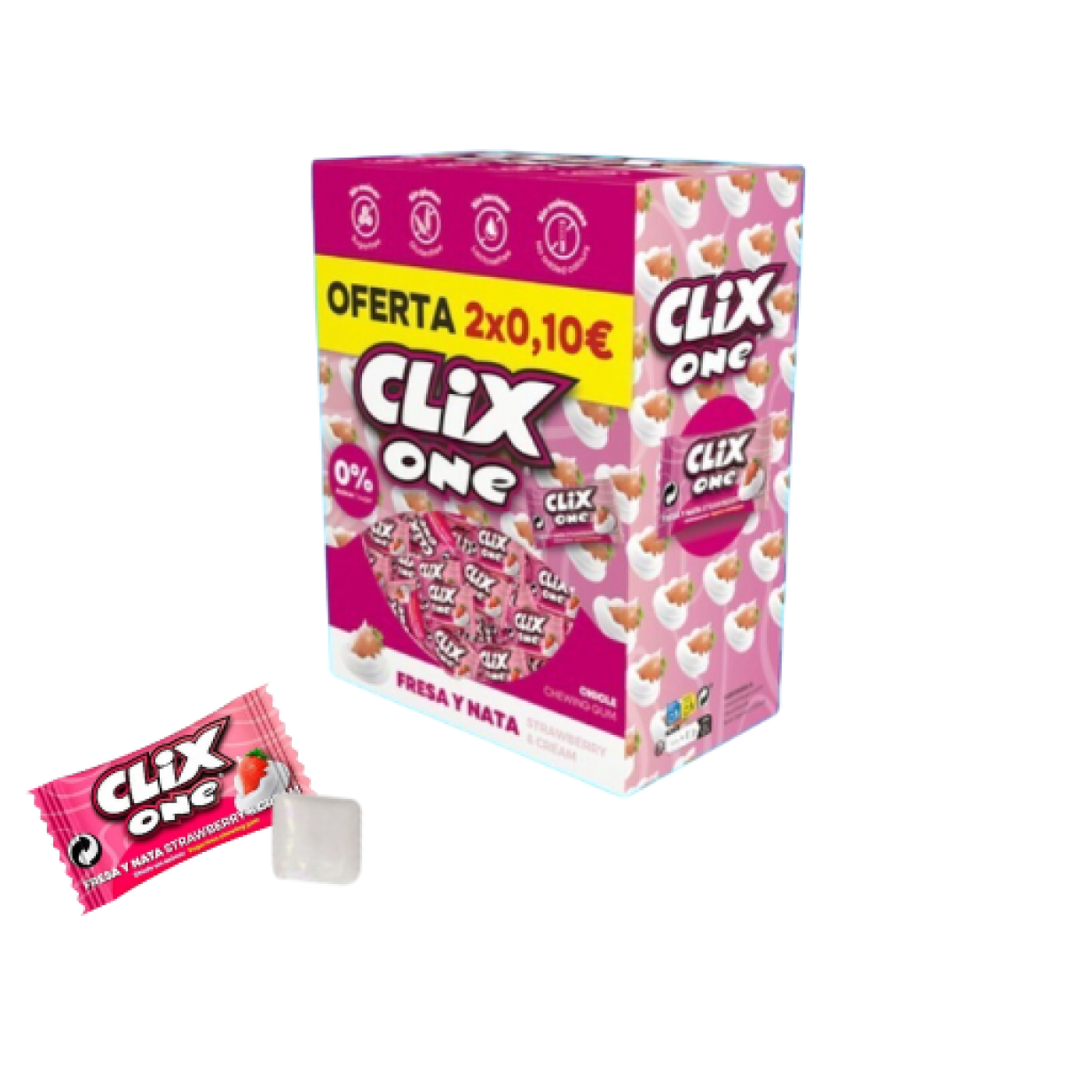 Chicles Sabor Fresa y Nata Clix sin Azucar (150 ud)
