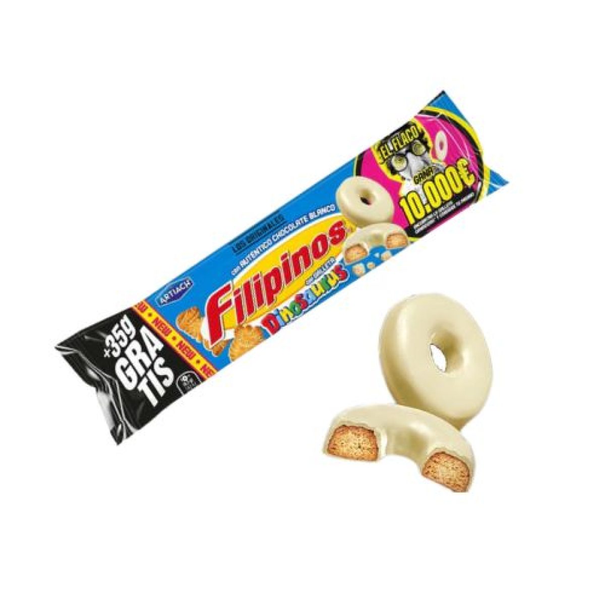Galletas Dinosaurus Recubiertos de Chocolate Blanco Filipinos 118gr (12 ud)