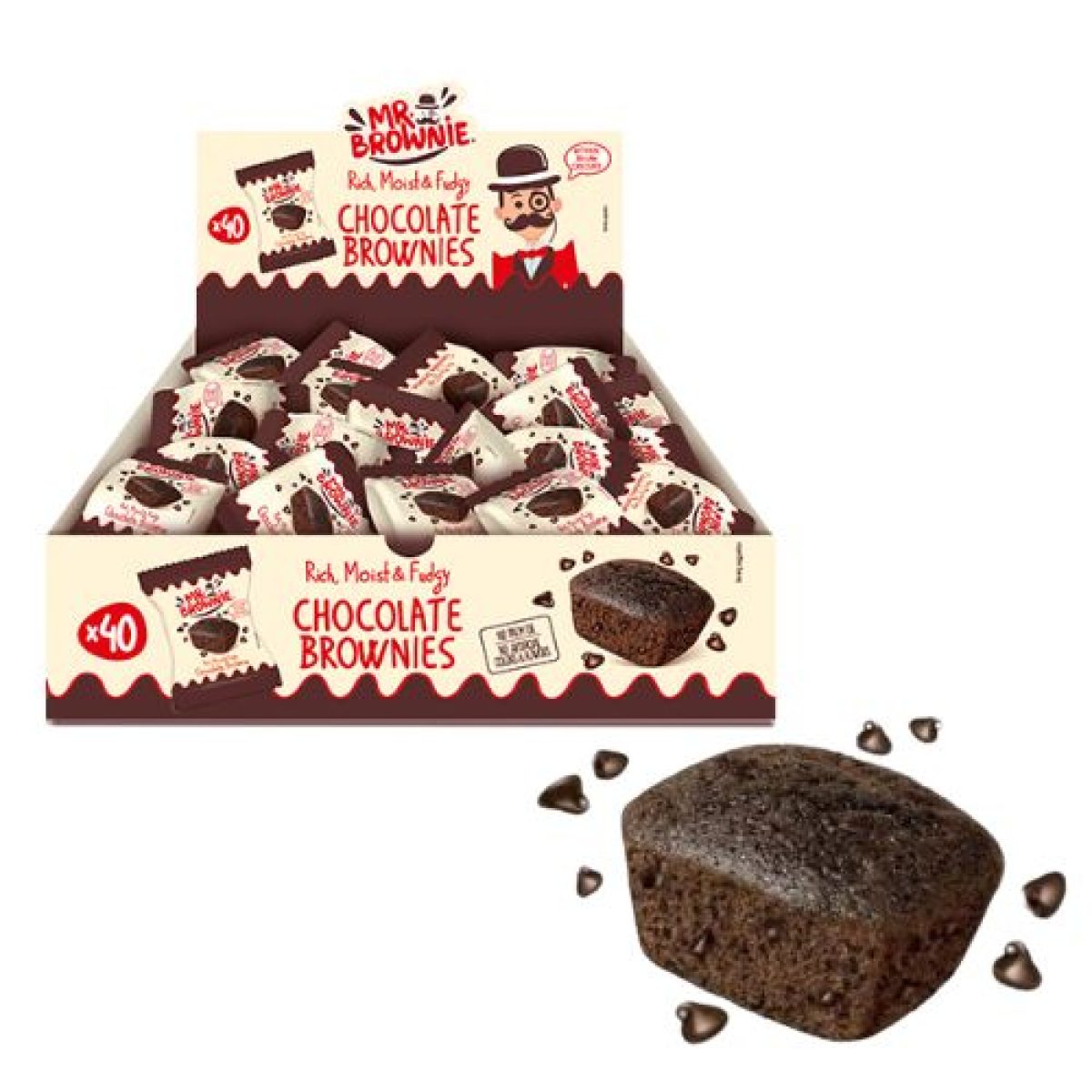 Bizcocho Recubierto de Chocolate Individuales MR Brownies x40 