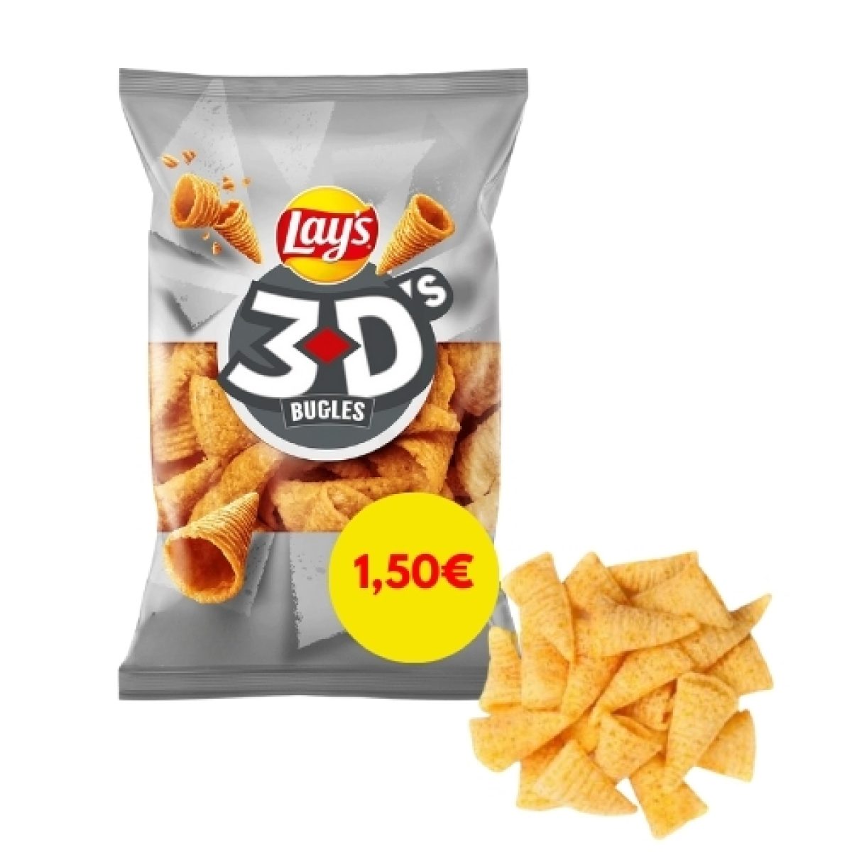 Conos de Maíz Fritos Lays Bugles 3Ds Sabor Queso Pepsico 72gr (20ud)