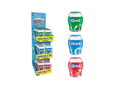 Expositor de Botes Grageas Chicles Orbit Sabores 46 Grageas (18 ud)