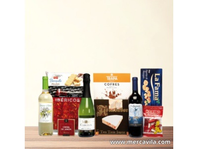 Cesta de Navidad con Botellas y Dulces Navideños Lote 90
