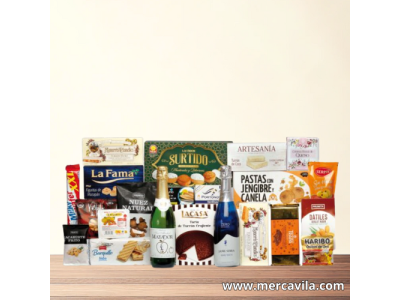 Cesta de Navidad con Botellas sin Alcohol y Dulces Navideños Lote 801