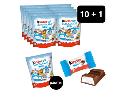 Bolsas Kinder Chocolate de Leche con Avellanas Mini 120 gr Promoción (10+1) 