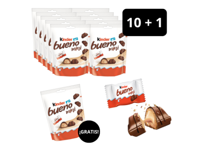 Bolsas de Kinder Bueno Chocolate Mini Barquillo de Avellanas 108 gr Promoción (10+1)